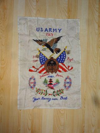 Vintage 1947 Post Wwii Occupied Japan 5th Calvary Regiment Embroidered Scarf