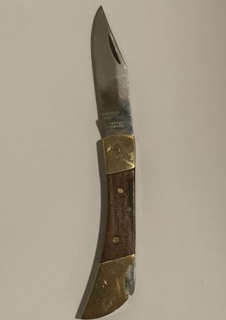 Vintage Pocket Knife Stainless Steel Brass And Wood Handle Made In Pakistan