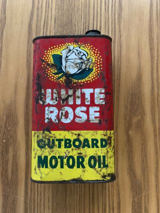 Vintage White Rose Outboard Motor Oil Tin Quart - Oil Can