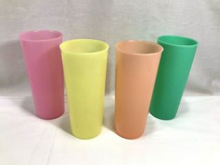 Set Of 4 Tupperware Pastel 107 Tumblers Cups Glasses - 6.  5 " - Stackable - Vintage