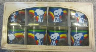 Vintage Anchor Hocking Peanuts Snoopy Rainbow Tumblers Drinking Glasses
