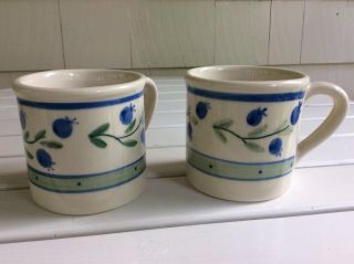 Set Of 2 Vintage 1982 Hartstone Pottery Large Coffee Mugs Wild Blueberry Pattern