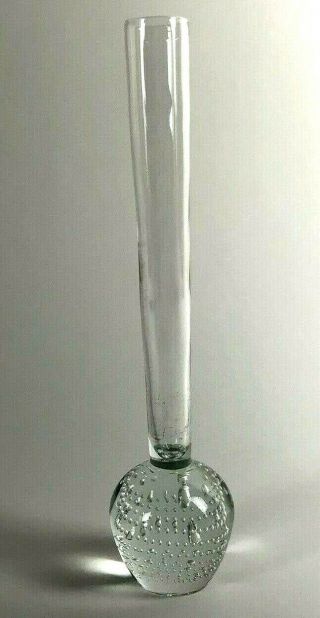 Vintage Controlled Bubble Clear Glass Bud Vase 8 Inches Hand Blown Ball