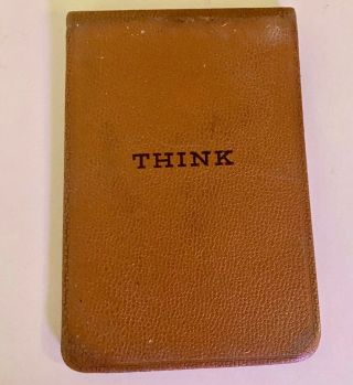 Vtg Ibm " Think " Ad Notepad Memo Pad Leather Cover With Paper Pad - 1970 