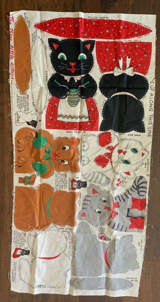 Vintage Cut & Sew Fabric Panel Cat Kittens One Piece Crafting Makes 4 Cats
