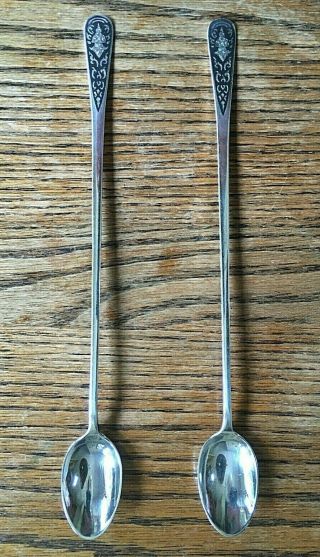 Vintage - Sterling Silver Set Of 2 Iced Tea Spoons - Made In Thailand - 8.  5”
