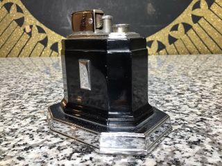 Vintage Ronson Touch Tip Art Deco Black & Chrome Table Cigarette Lighter