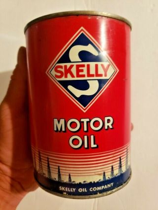 Vintage One Qt.  Skelly Motor Oil Can.  Full