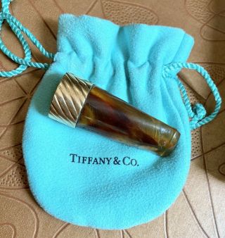 Signed Tiffany & Co 14k Yellow Gold Vintage Amber Cigar Holder Textured Cheroot