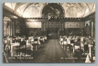 Dining Room—hotel Ponce De Leon Rppc St.  Augustine Florida—rare Vintage Photo