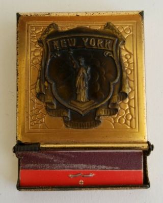 Vintage York City Statue Of Liberty Gemco Hold A Lite Metal Matchbook Holder