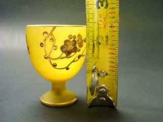 Old Vintage Yellow Satin Glass Egg Cup With Hand Painted Gold Accents