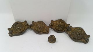 Group Of 4 Vintage Ornate Metal Drawer Pulls And 1 Matching Knob