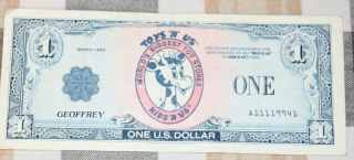 Vintage $1 Toys R Us Geoffrey Dollar Series 1988 Kids R Us One U.  S.  Dollar