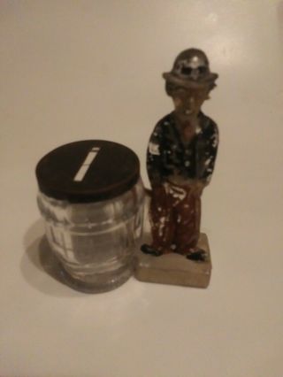 Vintage Charlie Chaplin Glass Candy Or Money Container