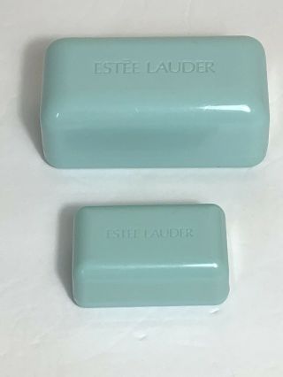 Vintage Collectible Estee Lauder Teal Hard Plastic Lidded Case/box Set Of 2