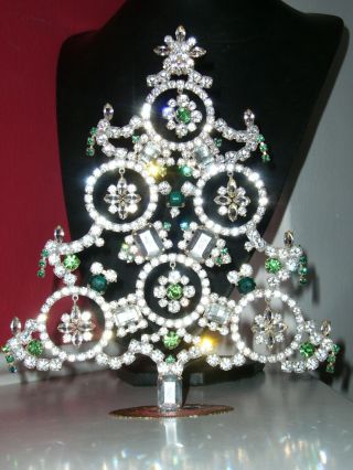 - 25 - Art Deco Vintage Signed Rhinestones Stand Up Christmas Tree C527