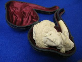 Antique Carved Meerschaum Pipe Victorian Lady 