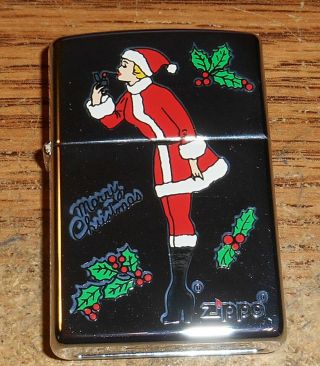 1999 Zippo Windy Varga Girl Santa Suit Merry Christmas Full Size Lighter/rare