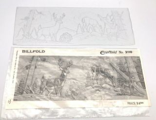 Vintage Leather Carving Billfold Template Craftaid No.  2110 Buck Deer In Woods