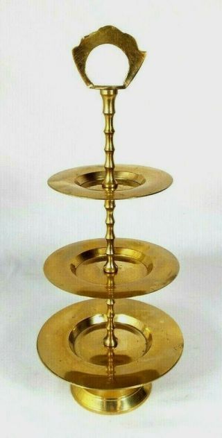 Vintage Hollywood Regency Brass 3 Tiered Jewelry/trinket Tray With Handle Gold