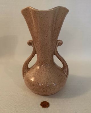 Vintage Red Wing Pottery Usa Double Handled Pink Speckled Vase 505 7 3/4 " Tall