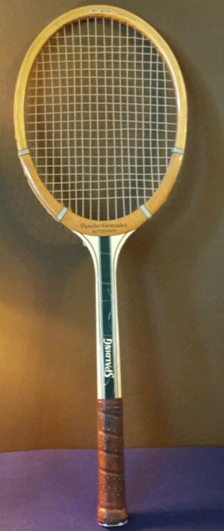Vintage " Spalding " Wooden " Pancho Gonzales " Autograph Model Tennis Racquet & Frame