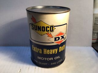 Vintage Sunoco Dx Oil Can Full Nos Quart Gas Rare Handy Conoco Mobil Shell 76 Bp