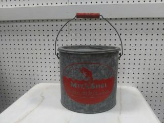 Vintage Mit - Shel Better Bilt Metal Minnow Bucket Wood Handle Bait Fishing