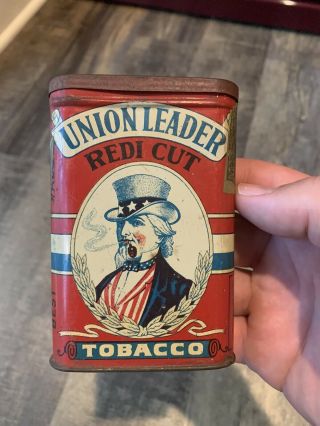 Union Leader Pocket Tobacco Tin Uncle Sam Advertising,  Red White And Blue