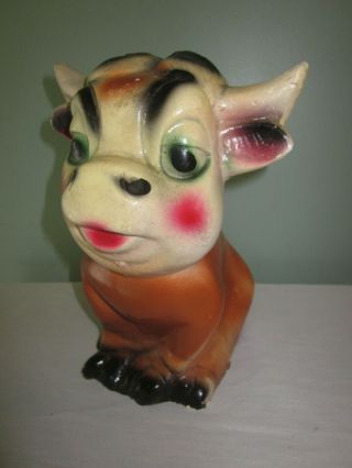 VINTAGE CARNIVAL PRIZE CHALKWARE BULL COIN BANK - 1950 ' S 2