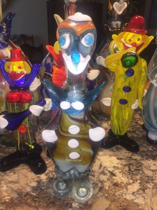 Hand Blown 12 1/2” Vintage Murano Glass Clown From 60’s Or 70’s