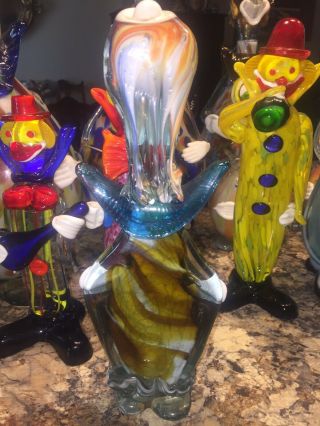 Hand Blown 12 1/2” Vintage Murano Glass Clown from 60’s or 70’s 3