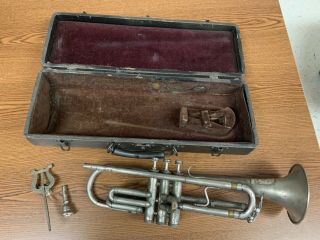 Vintage 1933 Hn White Cornet Trumpet W/case Mouthpiece Estate Find