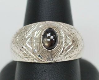 Vintage Siam Thailand Sterling Silver Ring With Black Star Sapphire 8.  2g (b3880)