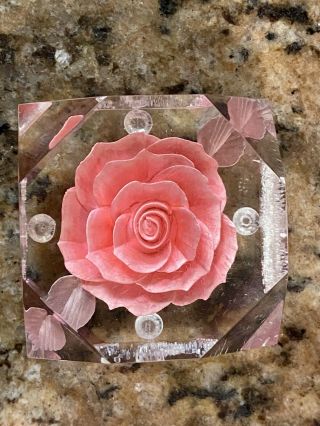 Lucite Rose Floral Paperweight Vintage Mid Century Modern Mcm Flower Bircraft