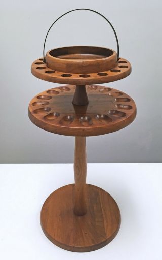 Vintage Walnut 16 Pipe Stand Pedestal Wood Tobaccoiana No Ashtray Dunhill Label