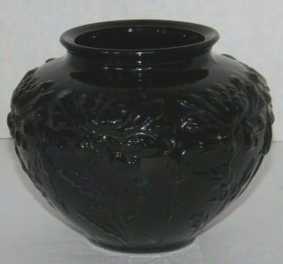 Vtg Tiffin Glass Co Glossy Black Amethyst Raised Aster Flower Vase Circa 1935