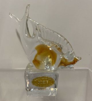 Vintage Arte Murano Icet Gold And Clear Glass Fish Figurine Made In Venezuela