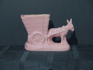 Vintage Pink Donkey And Cart Planter Vase Unmarked