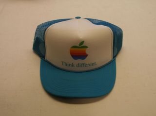 Rare Apple Computer Rainbow Logo Think Different Hat - Aqua W/aqua Letters