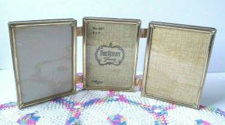 Tri Fold Triple Gold Tone Hinged Vintage Photo Picture Frame 5”x7”