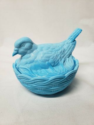Vintage Westmoreland Blue Glass Bird On Nest