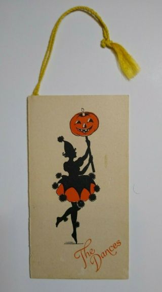 Vintage Halloween Tally Card Women Dancing Holding Jol Stick