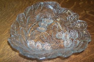 Vintage Pressed Glass Clear Bowl 3 - Sided W/ Leaf And Blackberries/berry Design