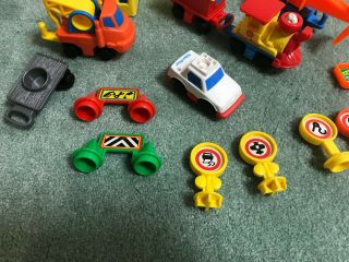 Vintage Fisher Price Flip Track Rail and Road Cars Train Signs House Cranes Bus 3