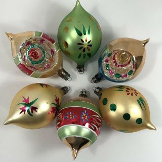 Vintage Hand Blown Mercury Glass Teardrop Christmas Ornaments Poland Set Of 6