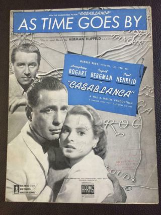 Vtg Sheet Music As Time Goes By Casablanca Humprey Bogart Ingrid Bergman 1931