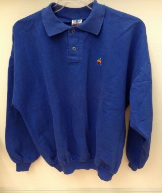 Vtg Apple Mac Computer Rainbow Logo Wek Polo Sweatshirt •blue •sz 1 •cotton •euc