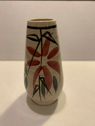 Vintage West German Pottery Vase Mid - Century Bamboo Abstract Design 7 "